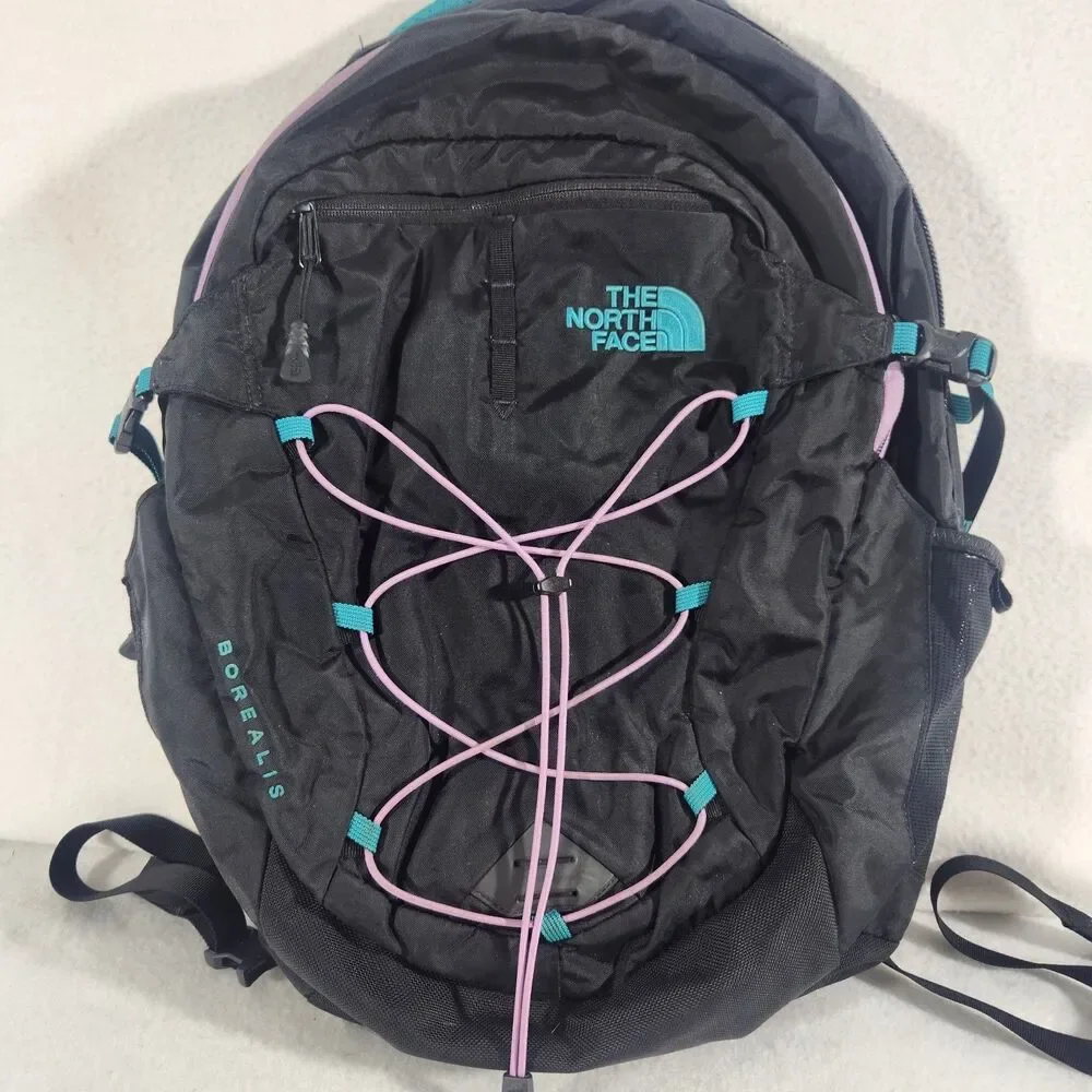 The North Face Borealis Flex Vent Backpack Book Bag Laptop Black Teal Purple